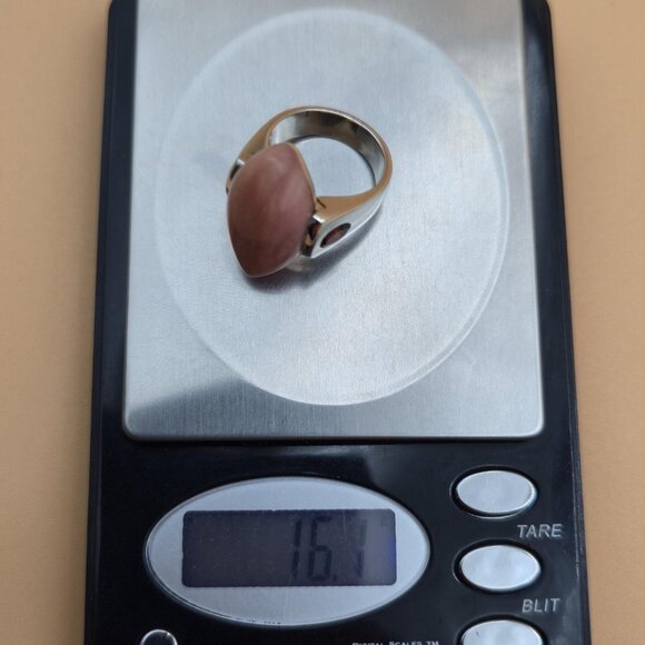 Size 8 Sterling Silver Rhodochrosite Stone With Garnets Ring A5258 - Picture 11 of 11